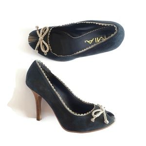 MIA Marbella Blue Suede Peep Toe Heels size 7.5